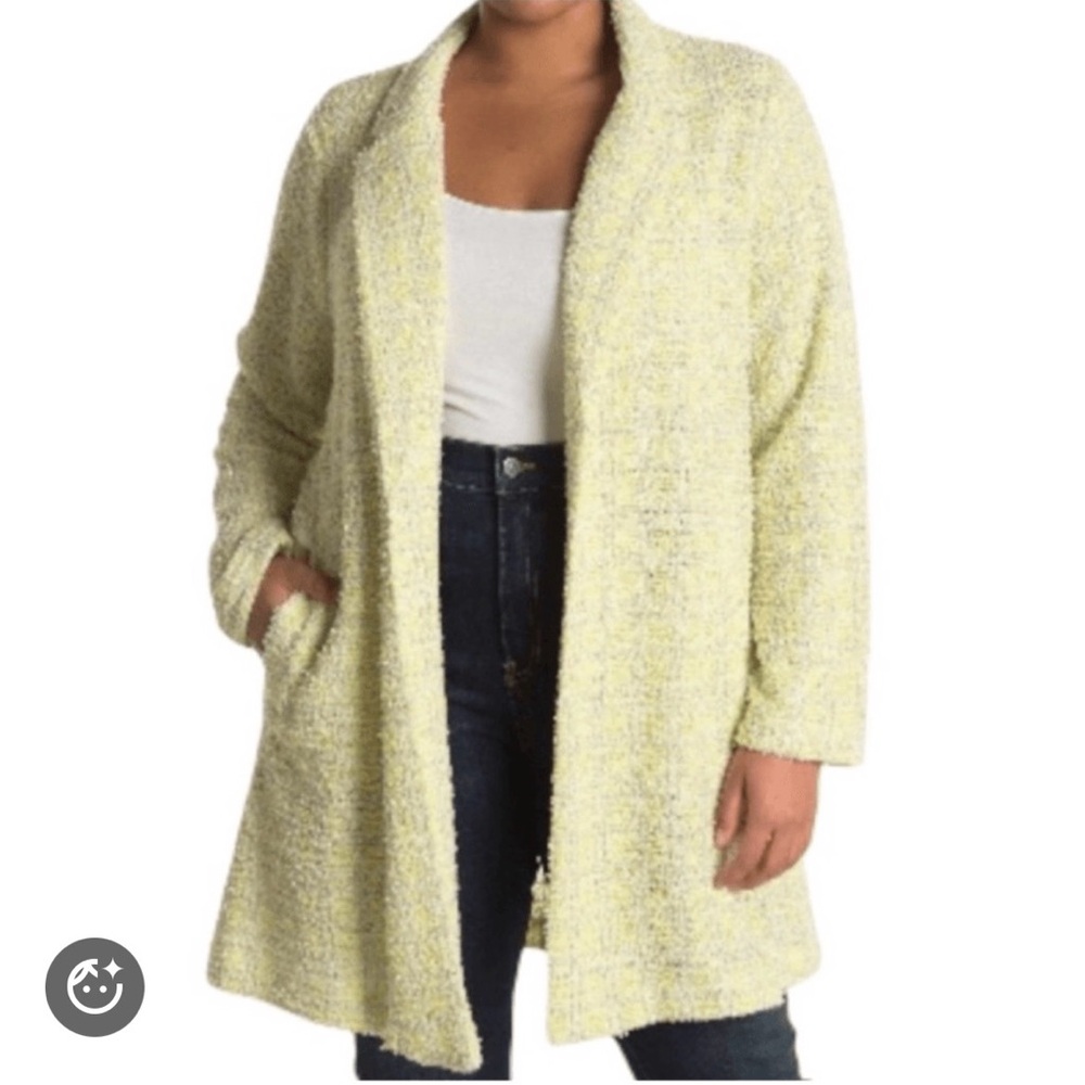 Anthropologie Melloday XL jacket yellow tweed open-front metallic accents